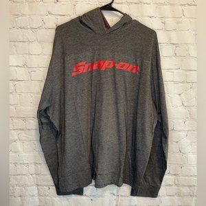 Snap-on Mens long sleeve T shirt with hood NWTGrey with red writing